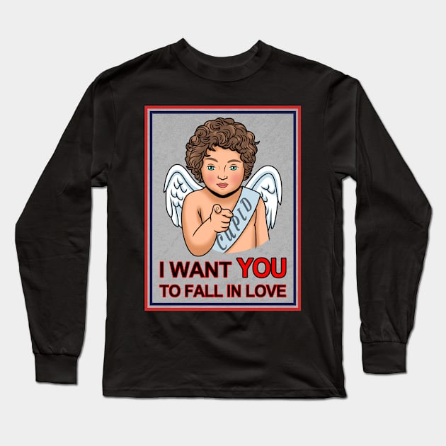 Cute Cupid Valentine Love I Want You Vintage Retro Poster Long Sleeve T-Shirt by BoggsNicolas